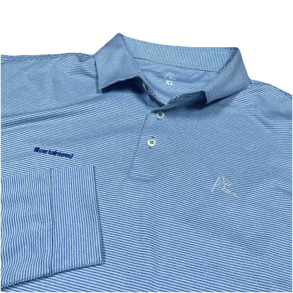 Rhoback Long Sleeve Polo White/ Blue Stripe Size XL Stretch Note Company Logo